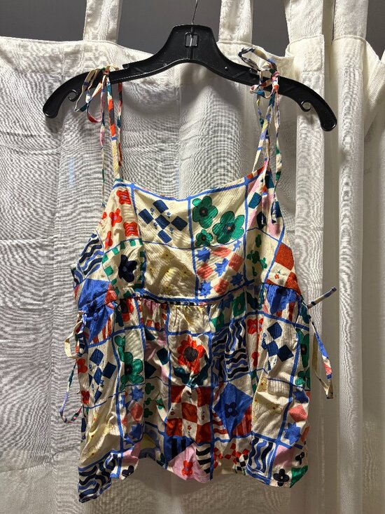 FRNCH Tops - FRNCH Paris — Graphic Print Tie-Shoulder Babydoll Cami Top NWT (M)